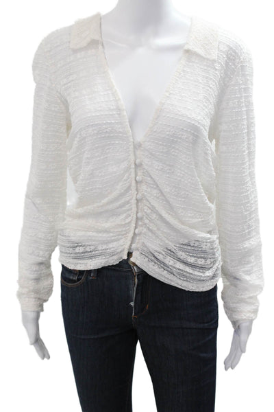 Anthropologie Womens White V-Neck Bohemian Button-Up Blouse Long Sleeve Size 1