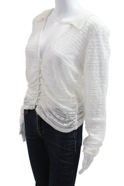 Anthropologie Womens White V-Neck Bohemian Button-Up Blouse Long Sleeve Size 1