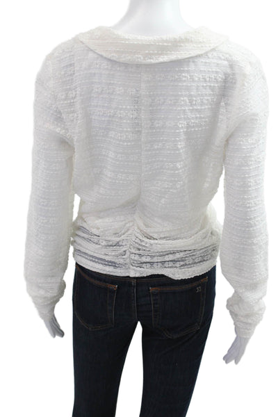 Anthropologie Womens White V-Neck Bohemian Button-Up Blouse Long Sleeve Size 1