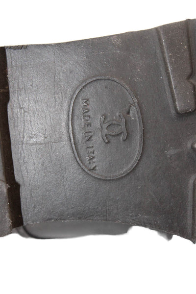 Chanel Womens Leather Platform Ankle Boots Black Size 8.5