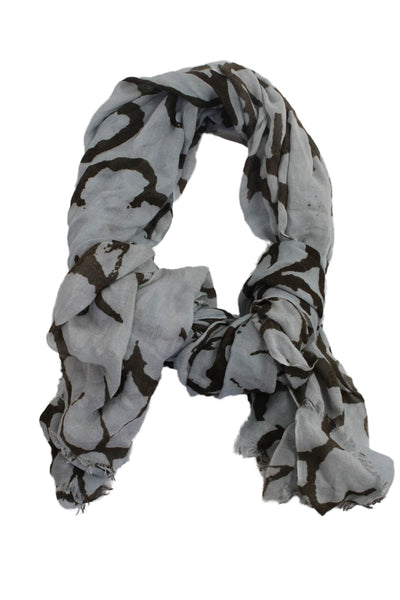 Storiatipic Womens Raw Edge Abstract Floral Print Scarf Gray