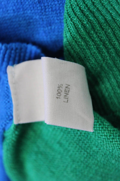 Eolas Womens Solid Blue 100% Linen Crew Neck Short Sleeve Top Size L