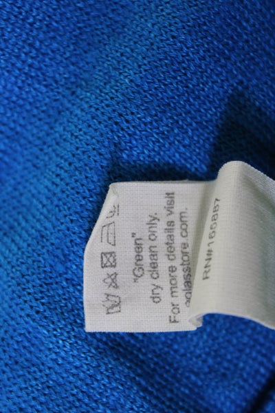 Eolas Womens Solid Blue 100% Linen Crew Neck Short Sleeve Top Size L