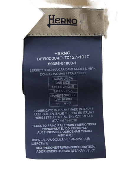 Herno Womens Alpaca Knit Ribbed Detail Beanie White One Size