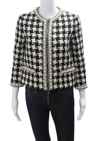 Valentino Womens Black Checked Blazer 3/4 Sleeve Hook & Eye Size S
