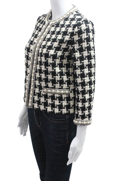 Valentino Womens Black Checked Blazer 3/4 Sleeve Hook & Eye Size S