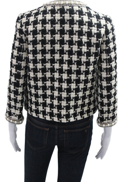 Valentino Womens Black Checked Blazer 3/4 Sleeve Hook & Eye Size S