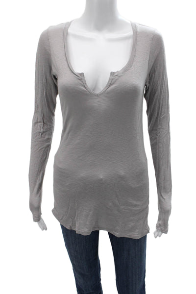 Michael Stars Womens V-Neck Long Sleeve T-Shirt Gray Supima Size One Size