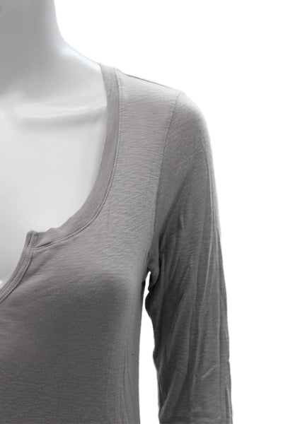 Michael Stars Womens V-Neck Long Sleeve T-Shirt Gray Supima Size One Size