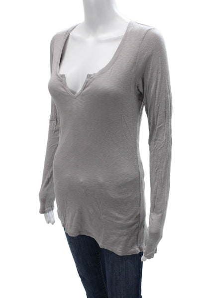 Michael Stars Womens V-Neck Long Sleeve T-Shirt Gray Supima Size One Size