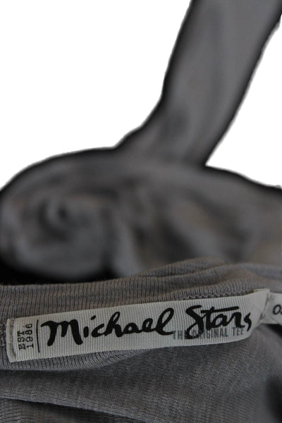 Michael Stars Womens V-Neck Long Sleeve T-Shirt Gray Supima Size One Size