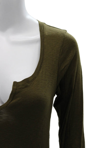 Michael Stars Women Basic Green V-Neck Long Sleeve T-Shirt Size One Size