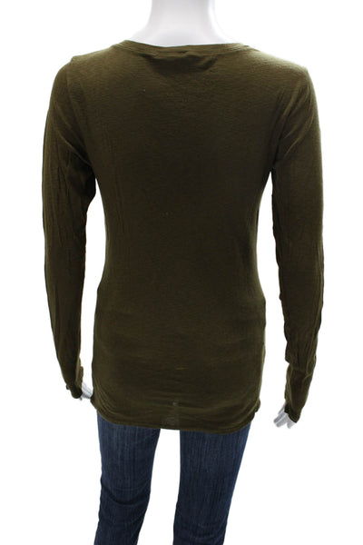Michael Stars Women Basic Green V-Neck Long Sleeve T-Shirt Size One Size