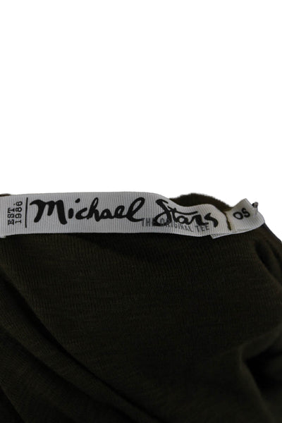 Michael Stars Women Basic Green V-Neck Long Sleeve T-Shirt Size One Size