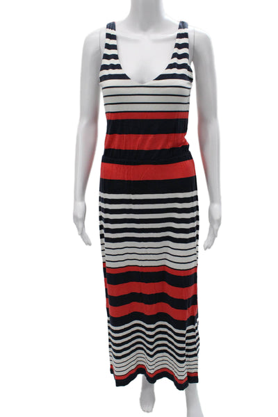 Envi Women Maxi Tank Dress Dark Blue Striped V-Neck Lace Up Size S