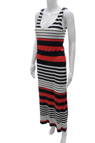 Envi Women Maxi Tank Dress Dark Blue Striped V-Neck Lace Up Size S