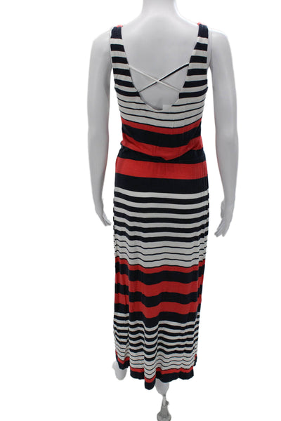 Envi Women Maxi Tank Dress Dark Blue Striped V-Neck Lace Up Size S