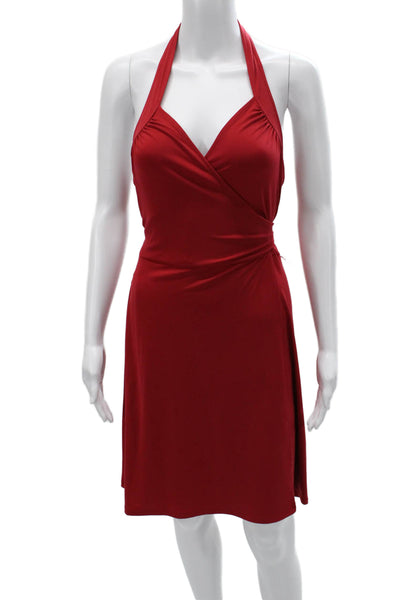 BCBGMAXAZRIA Womens Red Wrap Dress Sleeveless Knee Length Size S