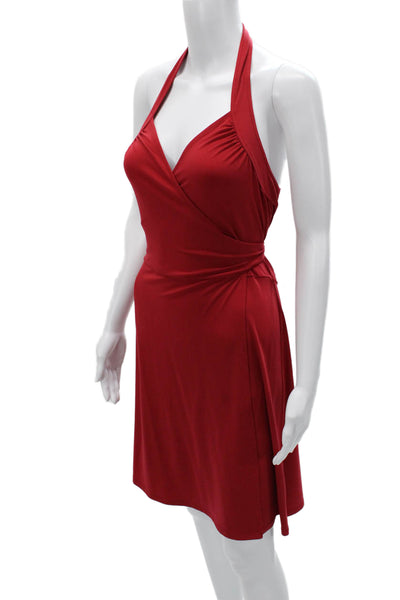 BCBGMAXAZRIA Womens Red Wrap Dress Sleeveless Knee Length Size S