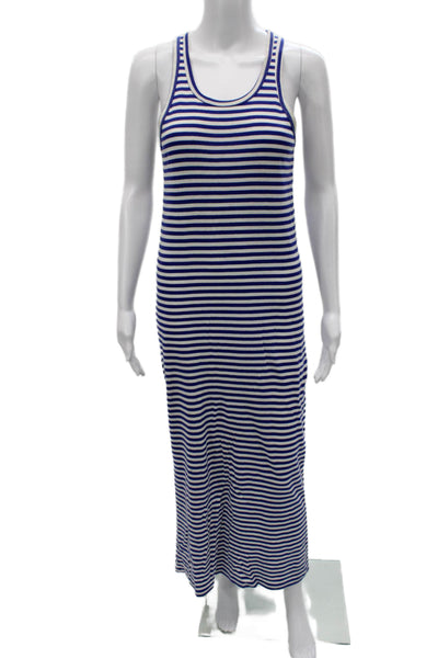 Petit Bateau Women Striped Blue Maxi Tank Dress Cotton Sleeveless Size S