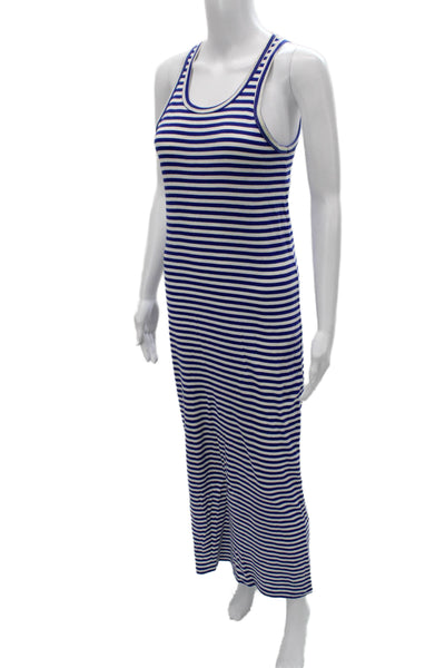 Petit Bateau Women Striped Blue Maxi Tank Dress Cotton Sleeveless Size S