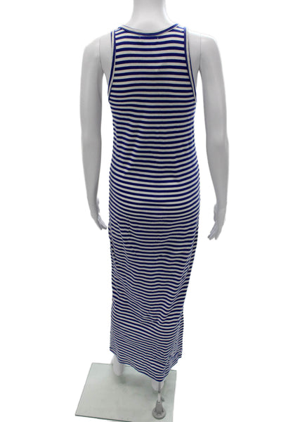 Petit Bateau Women Striped Blue Maxi Tank Dress Cotton Sleeveless Size S