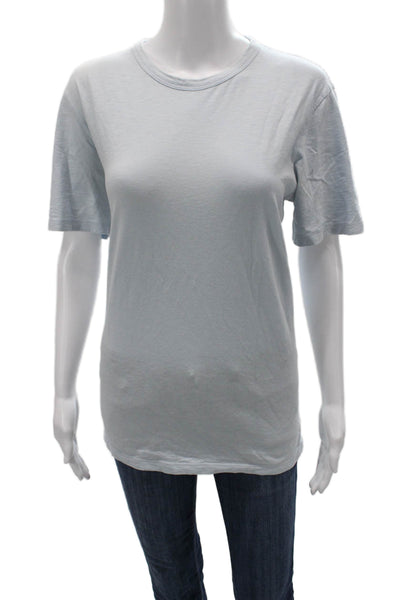 Theory Women Light Blue Cotton Blend Crew Neck Short Sleeve T-Shirt Size M