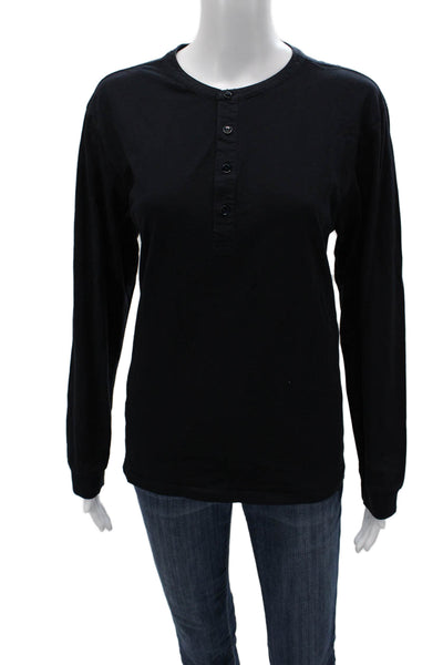 Theory Womens Black Cotton Blend Round Neck Basic Button-Up Long Sleeve Size M