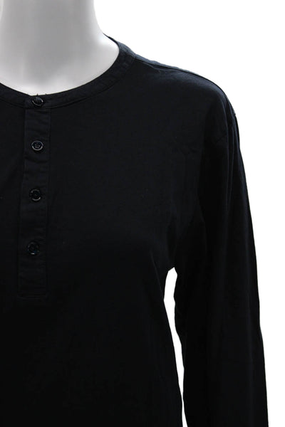 Theory Womens Black Cotton Blend Round Neck Basic Button-Up Long Sleeve Size M