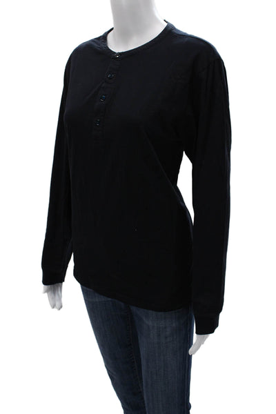 Theory Womens Black Cotton Blend Round Neck Basic Button-Up Long Sleeve Size M