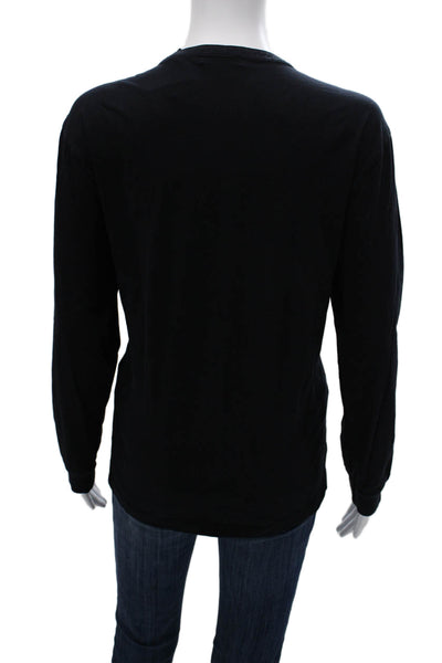 Theory Womens Black Cotton Blend Round Neck Basic Button-Up Long Sleeve Size M