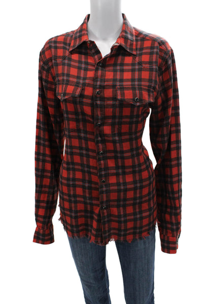 Frame Women Red Plaid Collared Button Up Long Sleeve Top Size S