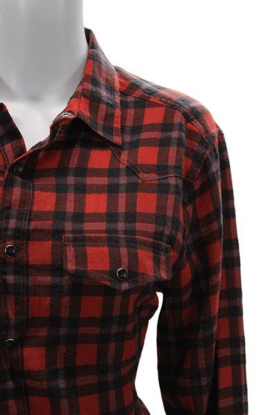 Frame Women Red Plaid Collared Button Up Long Sleeve Top Size S
