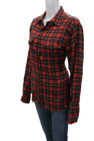 Frame Women Red Plaid Collared Button Up Long Sleeve Top Size S