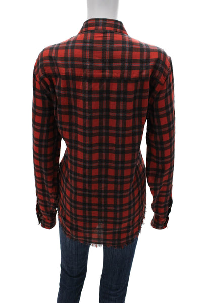 Frame Women Red Plaid Collared Button Up Long Sleeve Top Size S