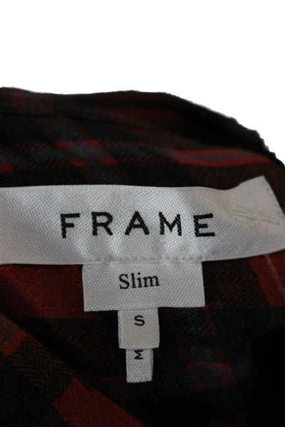 Frame Women Red Plaid Collared Button Up Long Sleeve Top Size S