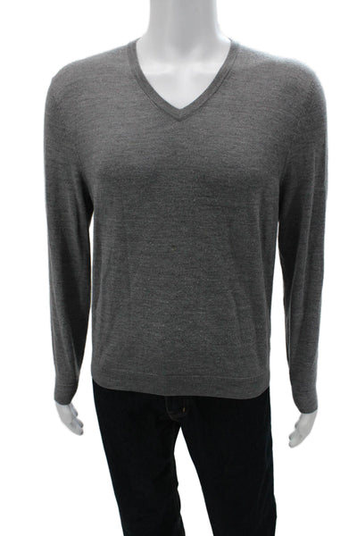 Brooks Brothers Mens Merino Wool V-Neck Pullover Sweater Gray Size M