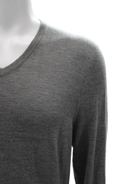 Brooks Brothers Mens Merino Wool V-Neck Pullover Sweater Gray Size M