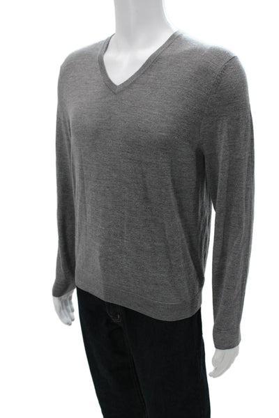 Brooks Brothers Mens Merino Wool V-Neck Pullover Sweater Gray Size M
