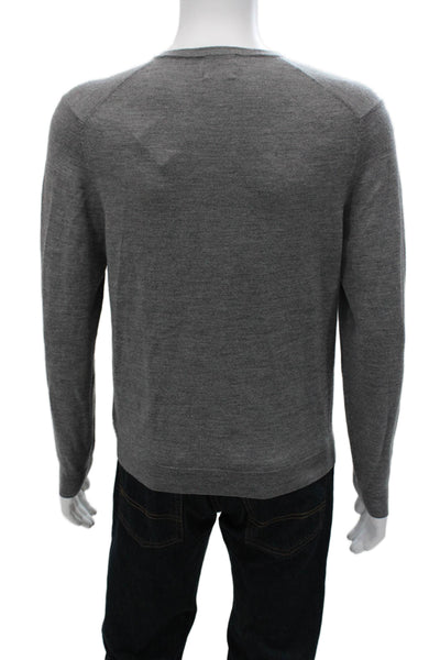 Brooks Brothers Mens Merino Wool V-Neck Pullover Sweater Gray Size M