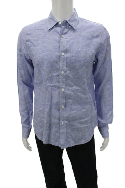 Club Monaco Mens Button-Down Light Blue Striped Linen Long Sleeve Size S