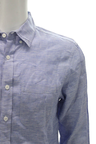 Club Monaco Mens Button-Down Light Blue Striped Linen Long Sleeve Size S
