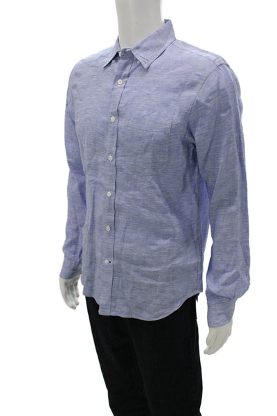 Club Monaco Mens Button-Down Light Blue Striped Linen Long Sleeve Size S
