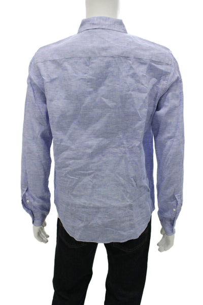 Club Monaco Mens Button-Down Light Blue Striped Linen Long Sleeve Size S