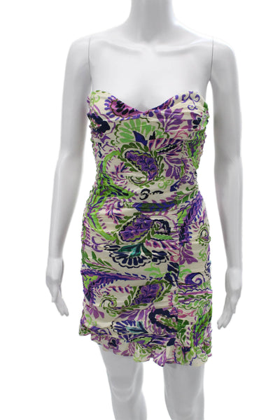 Zara Women Bodycon Mini Dress Green Floral Sleeveless Zip Linen Size XS