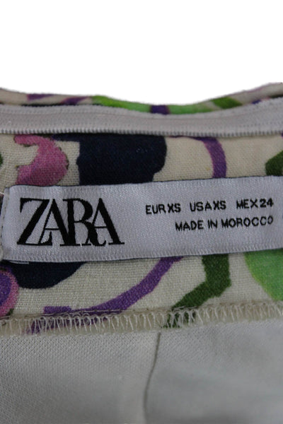 Zara Women Bodycon Mini Dress Green Floral Sleeveless Zip Linen Size XS