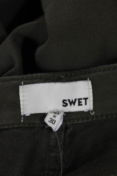 Swet Tailor Mens Ankle Cropped Army Green Pants Button Size 31