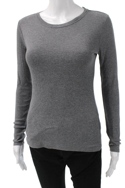 J Crew Women Basic Gray Cotton Blend Crew Neck Long Sleeve T-Shirt Size S