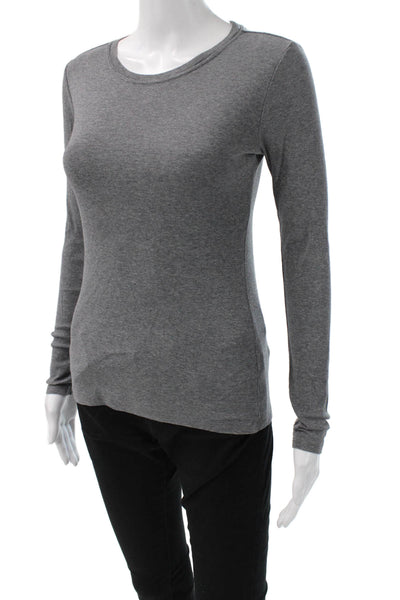 J Crew Women Basic Gray Cotton Blend Crew Neck Long Sleeve T-Shirt Size S