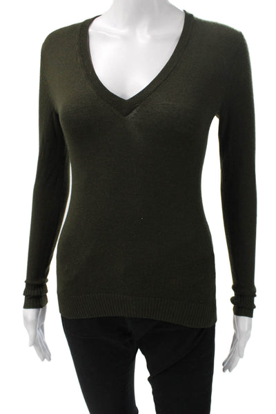 J Crew Womens V Neck Merino Wool Pullover Sweater Green Army Size XS